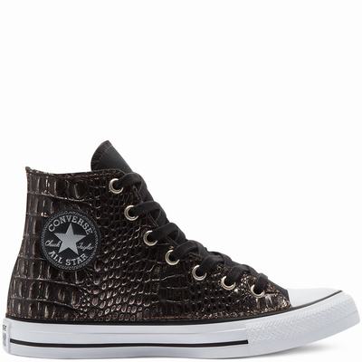 Converse Metallic Crocodile Chuck Taylor All Star - Naisten Matalavartiset Tennarit - Mustat Hopea